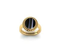 DENMOUS Anillo ajustable de calcedonia de ónix negro natural certificado de 9.00 ratti / 8.00 quilates (Sulemani Hakik chapado en oro por laboratorio certificado (Top Aaa+) calidad para hombres y