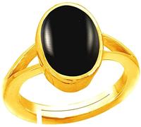DENMOUS Anillo ajustable Hakik negro natural 100% certificado de 13,25 ratti / 12,45 quilates (chapado en oro Hakik de Sulemani, 100% piedra preciosa certificada por laboratorio (Top Aaa+), calidad