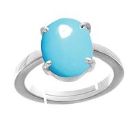 DENMOUS Anillo chapado en plata ajustable Panchdhatu de 5,50 quilates, sin calentar, sin tratar, turquesa Firoza azul cielo, para hombres y mujeres, certificado B09S9NSKM1
