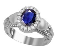 DENMOUS Anillo chapado en plata con zafiro azul natural de Neelam de 4,25 ratti de 3,75 quilates, calidad A+, certificado sin calefacción, para mujeres y hombres, S-B0BX425LDN