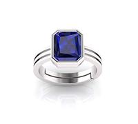 DENMOUS Anillo de piedra preciosa ajustable sin calefacción de 8 quilates Aaa+ con zafiro azul natural Neelam chapado en plata para mujeres y hombres (Lab - certificado)-B08TDNRW-2541, S, Gema