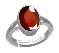 DENMOUS Anillo de plata con piedra preciosa suelta astrológica de 6.25 Ratti con certificado de laboratorio natural, de hesonita, granate, Gomed, tamaños de anillo ajustable entre 15 y 28, para