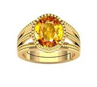 DENMOUS Anillo sin calefacción certificado para hombre y mujer, 8,25 Ratti zafiro amarillo natural Pukhraj chapado en oro, para hombre y mujer, S-B0CR1K5J-01
