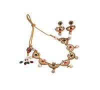 DENMOUS DMZ-2307 - Juego de collar chapado en oro de 22 quilates con piedras rojas y verdes y gotas de perlas, color rojo rubí, S, Latón