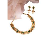 DENMOUS DMZ-2726 - Juego de collar chapado en oro de 22 quilates con cuentas doradas y gotas de perlas, S, Latón