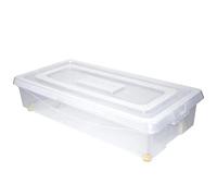 Denox | Bajocama de Almacenaje Transparente con Tapa y Ruedas | Apilable y Encajable | Asas Laterales para Fácil Transporte | Capacidad 32L | Color Transparente | Medidas (mm): 790 x 390 x 180