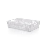 Denox Caja apilable semiencajable calada 600 x 400 x 200 mm | Caja industrial calada 21 litros. Blanco