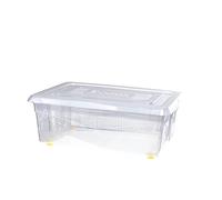 Denox | Caja de Almacenaje Transparente con Tapa y Ruedas | Apilable y Encajable | Asas Laterales para Fácil Transporte | Capacidad 32L | Color Transparente | Medidas (mm) : 590 x 390 x 205