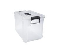 Denox | Caja Maxi Almacenaje con Tapa | Apilable | Asas Laterales para Fácil Transporte | Sistema de Cierre Hermético | Capacidad 14 L | Color Transparente | Medidas (mm): 345 x 240 x 260