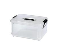 Denox | Caja Midi Almacenaje con Tapa | Apilable | Asas Laterales para Fácil Transporte | Sistema de Cierre Hermético | Capacidad 9L | Color Transparente | Medidas (mm): 345 x 240 x 180