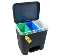 Denox Cubo de reciclaje 45L Sin Separadores Interiores con Sistema Clickbag para 1, 2 o Hasta 3 bolsas Simultáneamente y Dos modos de apertura. Color antracita, Diseño compacto y Fácil Reciclaje
