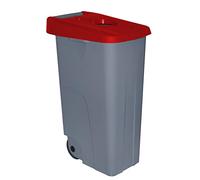 Contenedor de Residuos Reciclo 85L Rojo con Tapa Abierta y Ruedas - Plástico Resistente, Encajable, Asa Ergonómica, Ideal para Reciclaje y Colectividades | Denox