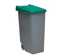 Contenedor de Residuos Reciclo 85L Verde con Tapa Cerrada y Ruedas Grandes - Plástico Resistente, Encajable y Ergonómico, Ideal para Vidrio y Reciclaje Profesional | Denox