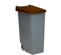 Contenedor de Residuos Reciclo 85L Marrón con Tapa Cerrada y Ruedas Grandes - Plástico Resistente, Encajable y Ergonómico, Ideal para Residuos Orgánicos | Denox