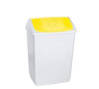 Papelera 55 litros blanca con tapa basculante amarilla, diseño rectangular y fácil de limpiar, ideal para reciclaje en cocina y hogar | Denox