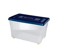 DENOX Mundibox Cajas de almacenaje con Ruedas para el hogar, Transparente y Tapa Azul, 60 L