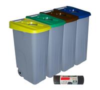 Denox PK3332 Pack Reciclaje Reciclo 85 litros Abierto c/u: 340 litros totales, en 4 contenedores, en Colores Azul/Verde/Amarillo/marrón