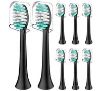 DenSecc Cabezales de cepillo de repuesto compatibles con Aquasonic Black Series, paquete de 8 cabezales de cepillo de dientes eléctricos compatibles con Aqua Sonic Duo Pro y Vibe Series, color negro
