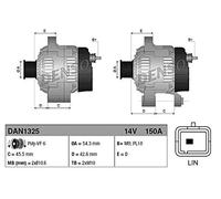 DENSO Alternador DAN1325 150A generador con polea de rueda libre Compatible con PEUGEOT 308 SW II LC, LJ, LR, LX, L4 3008 SUV M, MC, MR, MJ, M4, CITROËN C4 II Hatchback NC
