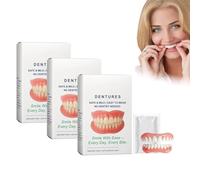 Dentadura postiza adsortiva, dientes postizos moldeables, juego de dentaduras postizas de silicona, juego de reparación de dientes superior e inferior, suave y cómodo, fácil para mujeres (3pcs)