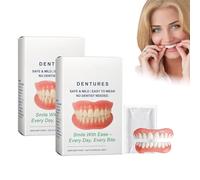 Dentadura postiza adsortiva, dientes postizos moldeables, juego de dentaduras postizas de silicona, juego de reparación de dientes superior e inferior, suave y cómodo, fácil para mujeres (2pcs)