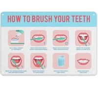 Dental Brushing Guide Metal Tin Sign How to Properly Brush Your Teeth Oral Care Wall Decor Office Kids Room Bathroom Educational 8 X 12 in
