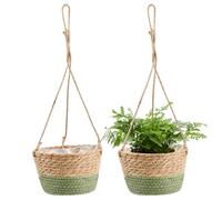 dentedeleao Maceta Colgante de Hierba Marina - Juego de 2 - Macetero de Flores Boho de 20 cm - Maceta Tejida a Mano para Exteriores - Cesto Colgante Natural