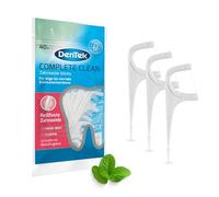 DenTek Palillos de hilo dental Complete Clean (40 unidades) - Palillos dentales con sabor a menta - Para espacios interdentales - Flosser con raspador de lengua y palillo de dientes para un aliento