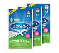 DenTek Triple Clean Advanced Clean - Palillos de hilo dental, sin roturas y sin trituración, 75 unidades, paquete de 3