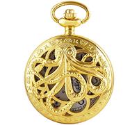 Dentily Reloj de bolsillo vintage de cuarzo hueco con pulpo steampunk, reloj de bolsillo negro con collar y cadena de regalo, Oro, Vintage