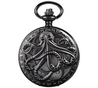 Dentily Reloj de bolsillo vintage de cuarzo hueco de pulpo steampunk negro con cadena de collar, Negro