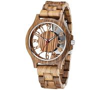 Dentily Reloj de madera para hombre, ligero, de madera, analógico, de cuarzo, para hombre, plateado y marrón, Reloj de madera