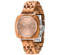 Dentily Reloj de pulsera de madera natural para mujer, hecho a mano, de cuarzo, deportivo, único, rosa y dorado