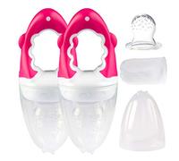 dentistar Chupete Bebé para Frutas & Verduras de Silicona - de 6+ meses - Set de 2 - Set de 5 Piezas (Tapa Protectora, Chupete, Red, Anilla de Rosca, Mango) - Sin BPA - Rosa
