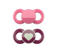 dentistar Day & Night Chupete pack de 4 - Talla 3 desde 14 meses - Chupete de silicona respetuoso con dientes y mandíbula - Con chupete luminoso para la noche - Rosa y Violeta con corazón