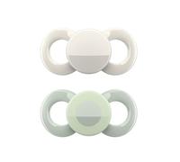 Dentistar® Day & Night Juego de 2 chupetes anatómicos - Talla 1, 0-6 meses - Chupete ortodóntico que cuida dientes y encías - Chupete de silicona - Gris y verde con círculo