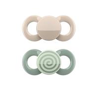 Dentistar® Day & Night Juego de 2 chupetes anatómicos - Talla 2, 6-14 meses - Chupete ortodóntico que cuida dientes y encías - Chupete de silicona - Marfil y verde con espiral