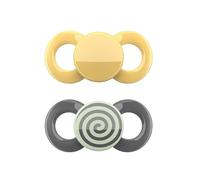 Dentistar® Day & Night Juego de 2 chupetes anatómicos - Talla 3, desde 14 meses - Chupete ortodóntico que cuida dientes y encías - Chupete de silicona - Naranja y gris con espiral