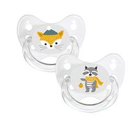 Dentistar Juego de 2 chupetes de silicona - Talla 3, +14 meses - Chupete ortodóntico que cuida los dientes, con desnivel dental - Sin BPA - Zorro y Mapache