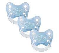 dentistar Juego de 3 chupetes anatómicos de látex - Talla 2, 6-14 meses - Chupete ortodóntico que cuida los dientes, con desnivel dental - Sin BPA - Corazón, Azul