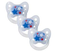Dentistar® Juego de 3 chupetes anatómicos de látex - Talla 2, 6-14 meses - Chupete ortodóntico que cuida los dientes, con desnivel dental - Estrella, Azul - Sin BPA