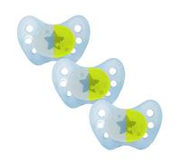 Dentistar® Night Juego de 3 chupetes nocturnos de látex - Talla 2, para 6-14 meses - Chupete luminoso ortodóntico que cuida los dientes - Azul con estrellas