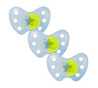 dentistar Night Juego de 3 chupetes nocturnos de látex - Talla 3, de 14 meses - Chupete luminoso ortodóntico que cuida los dientes - Estrellas, Azul