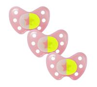 Dentistar® Night Juego de 3 chupetes nocturnos de látex - Talla 3, desde 14 meses - Chupete luminoso ortodóntico que cuida los dientes - Rosa con estrellas