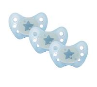 Dentistar® Night Juego de 3 chupetes nocturnos de silicona - Talla 1, para 0-6 meses - Chupete luminoso ortodóntico que cuida los dientes - Azul con estrellas