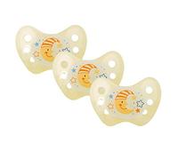 Dentistar® Night Juego de 3 chupetes nocturnos de silicona - Talla 1, para 0-6 meses - Chupete luminoso ortodóntico que cuida los dientes - Amarillo con luna