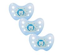 Dentistar® Night Juego de 3 chupetes nocturnos de silicona - Talla 1, para 0-6 meses - Chupete luminoso ortodóntico que cuida los dientes - Azul claro con león