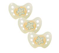 dentistar Night Juego de 3 chupetes nocturnos de silicona - Talla 2, 6-14 meses - Chupete luminoso ortodóntico que cuida los dientes - Estrella, Amarillo