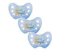 Dentistar® Night Juego de 3 chupetes nocturnos de silicona - Talla 2, para 6-14 meses - Chupete luminoso ortodóntico que cuida los dientes - Azul con texto «Good Night»