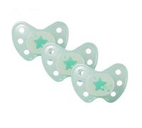 Dentistar® Night Juego de 3 chupetes nocturnos de silicona - Talla 3, desde 14 meses - Chupete luminoso ortodóntico que cuida los dientes - Turquesa con estrellas -